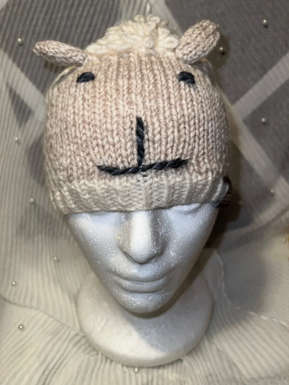 Kids Cream Knit Animal Beanie - Unbranded